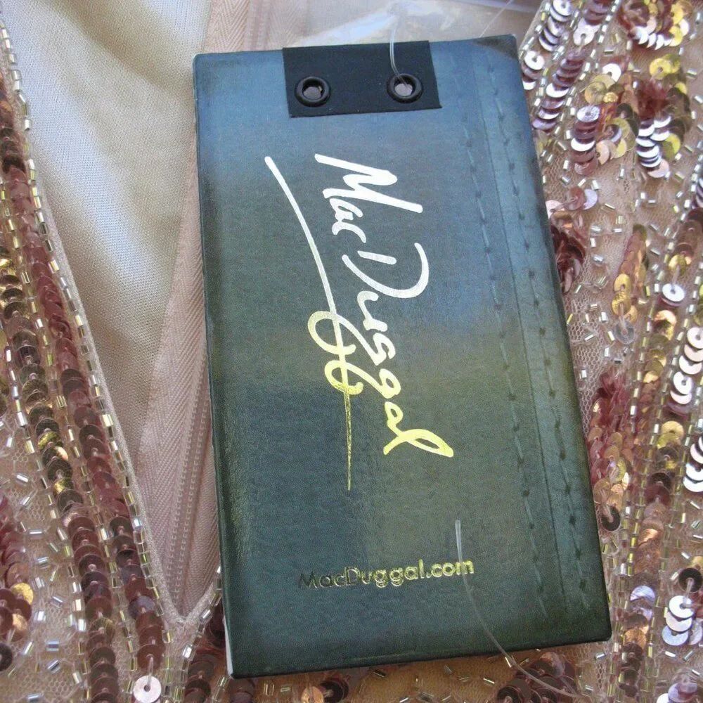 NWT Mac Duggal EMBELLISHED FRONT SLIT LONG SLEEVE GOWN ROSE Gold 12 - Picture 14 of 16